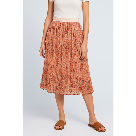 Anthropologie Andi+James Floral Pleated Midi Skirt Boho Romantic Cottage-core XL - Picture 1 of 9